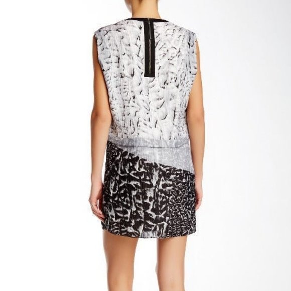 Helmut Lang Annex Mini Silk Dress Asymmetric Printed Sleeveless Black Silvr sz 4 - Picture 4 of 6